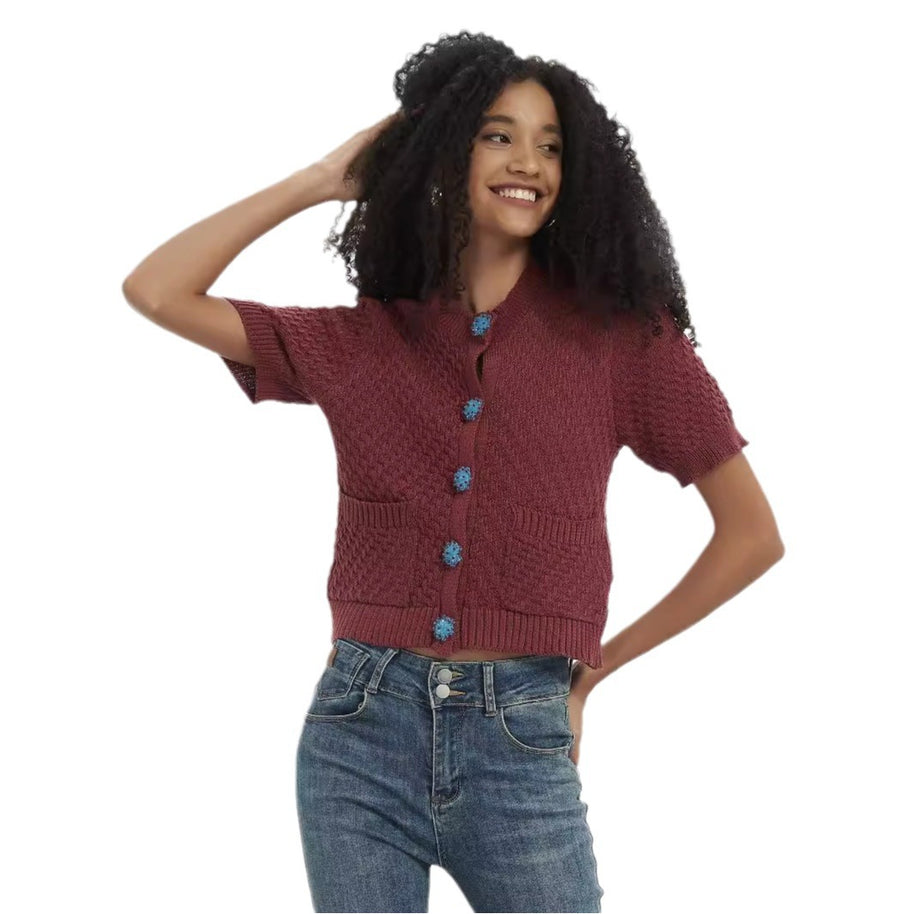 Damen Strickjacke mit aufwendigem Strukturmuster und dekorativen Knöpfen WW