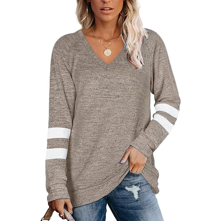 Damen Sportliches Langarmshirt mit V-Ausschnitt und Streifen-Details WW