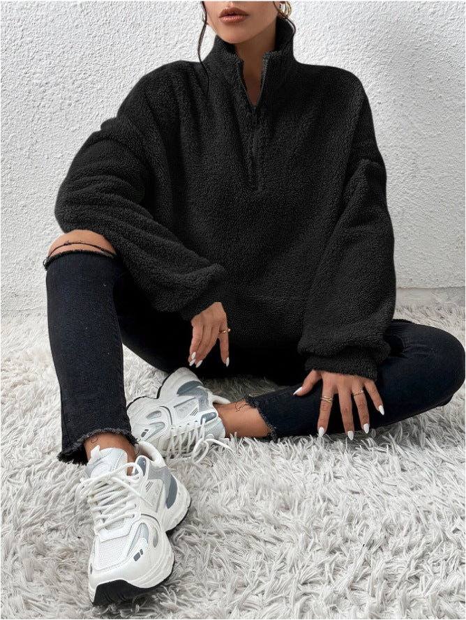W&W Mode Plüsch-Kängurutaschen-Stehkragen-Sweatshirt