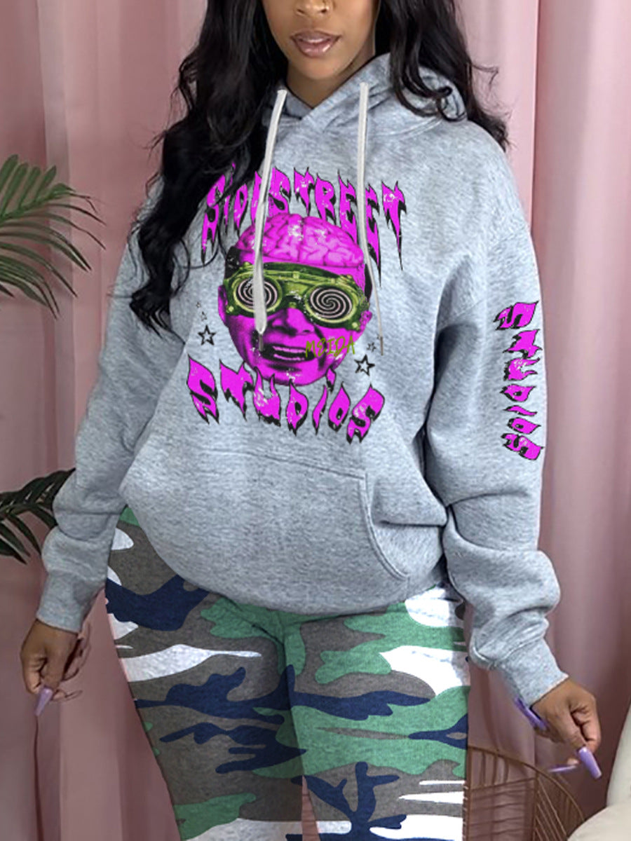 Damen sportlicher Kapuzenpullover mit künstlerischem Grafikdesign WW