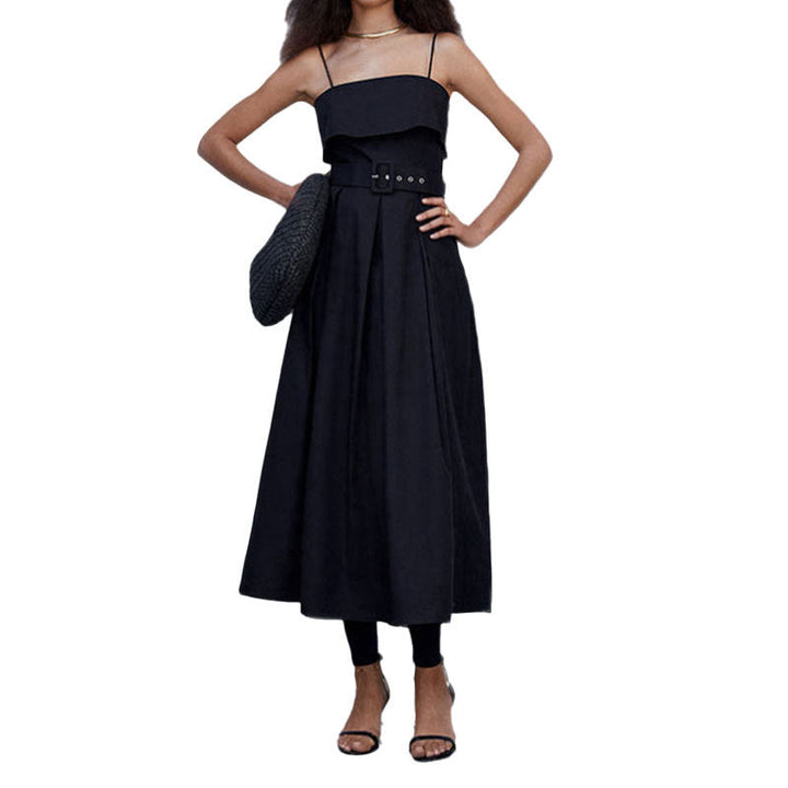 Damen Maxikleid mit schulterfreiem Design und elegantem Bindegürtel W&W Mode