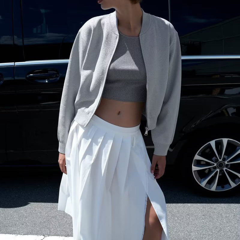 Damen Sportliche Bomberjacke mit glitzerndem Obermaterial und praktischen Taschen WW