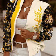 Damen sportliche Bomberjacke mit floralem Design und kontrastierenden Ärmelakzenten WW