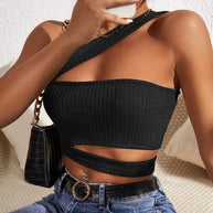 Damen asymmetrisches Crop-Top mit innovativem Cut-Out W&W
