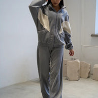 Damen sportliches Fleece-Set mit hochgeschlossenem Kragen und weiten Hosen WW