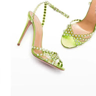 Damen atemberaubende High-Heel Knöchelriemen Sandalen mit dekorativen Perlenakzenten WW