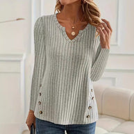 Damen Rippstrick-Pullover mit modischen Knopfdetails WW