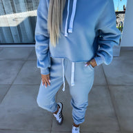 Damen bequemer Cropped Hoodie mit elastischem Bund und lässiger Jogginghose Set WW