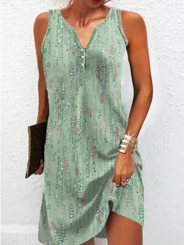 Damen, lässiges Sommerkleid mit V-Ausschnitt und asymmetrischem Saum WW