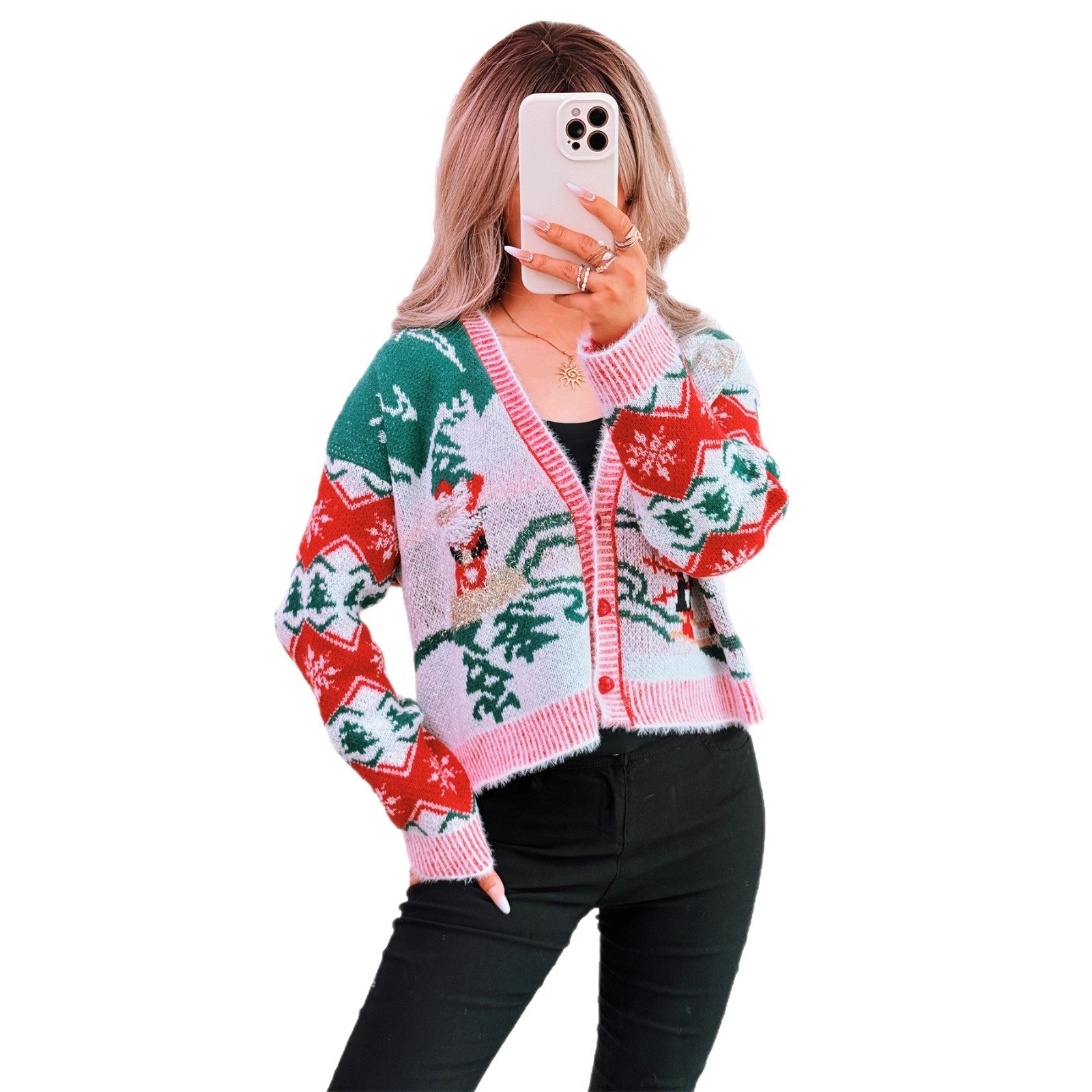 Damen Strickjacke im festlichen Design mit Weihnachtsmotiven WW