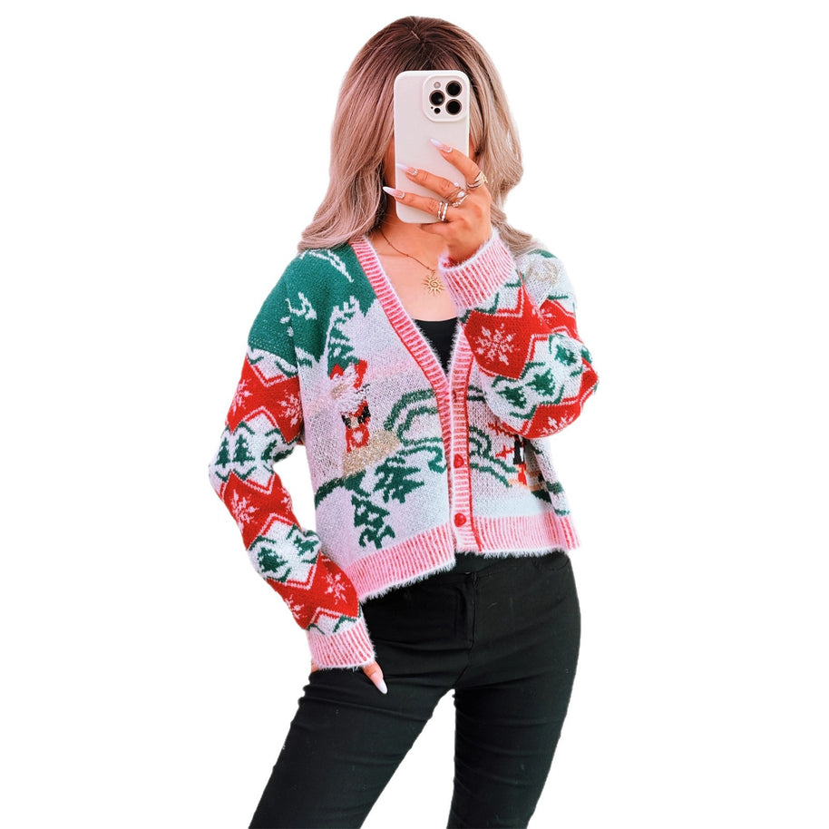 Damen Strickjacke im festlichen Design mit Weihnachtsmotiven WW