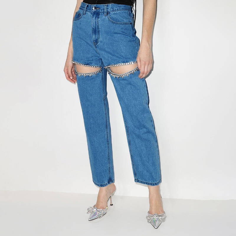 Damen Jeans mit Cut-Outs und funkelnden Details W&W Mode