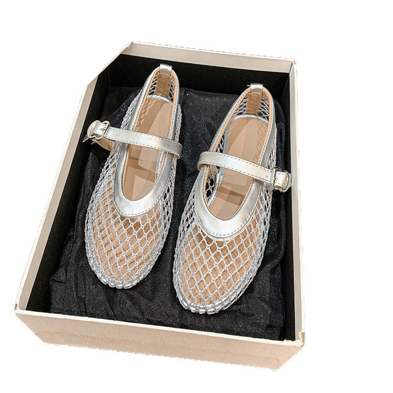 Damen Ballerinas aus Netzgewebe mit Riemen WW