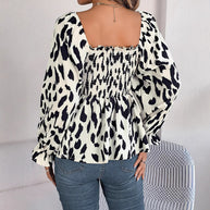 Damen Schnüpfbluse mit weitem Schnitt und modischem Animal-Print WW