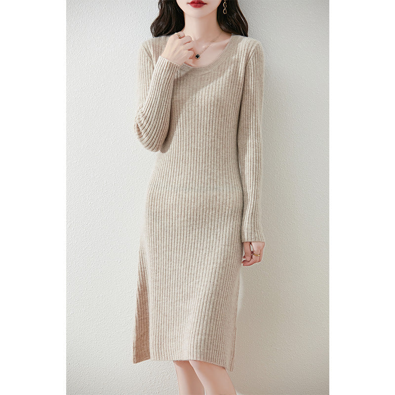 Damen Strickkleid mit feiner Rippstruktur und tailliertem Schnitt WW