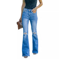 Damen Schlagjeans mit Distressed-Details und hohem Bund WW