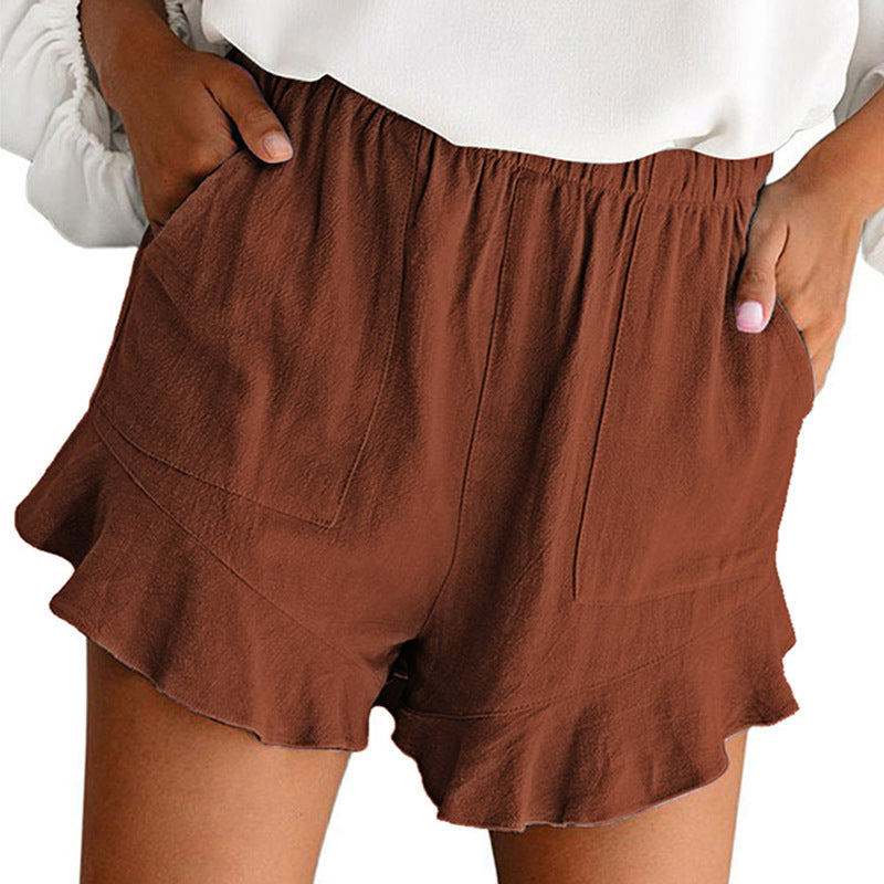 Damen lässige Shorts mit elastischem Bund und fröhlichem Saum WW