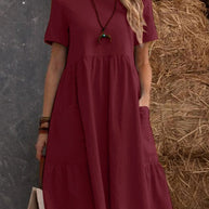 W&W | Lose Tasche einfarbig Rundhalsausschnitt Kleid