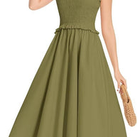 Damen elastisches Maxikleid mit Rüschendetails und geschmeidigem Material WW
