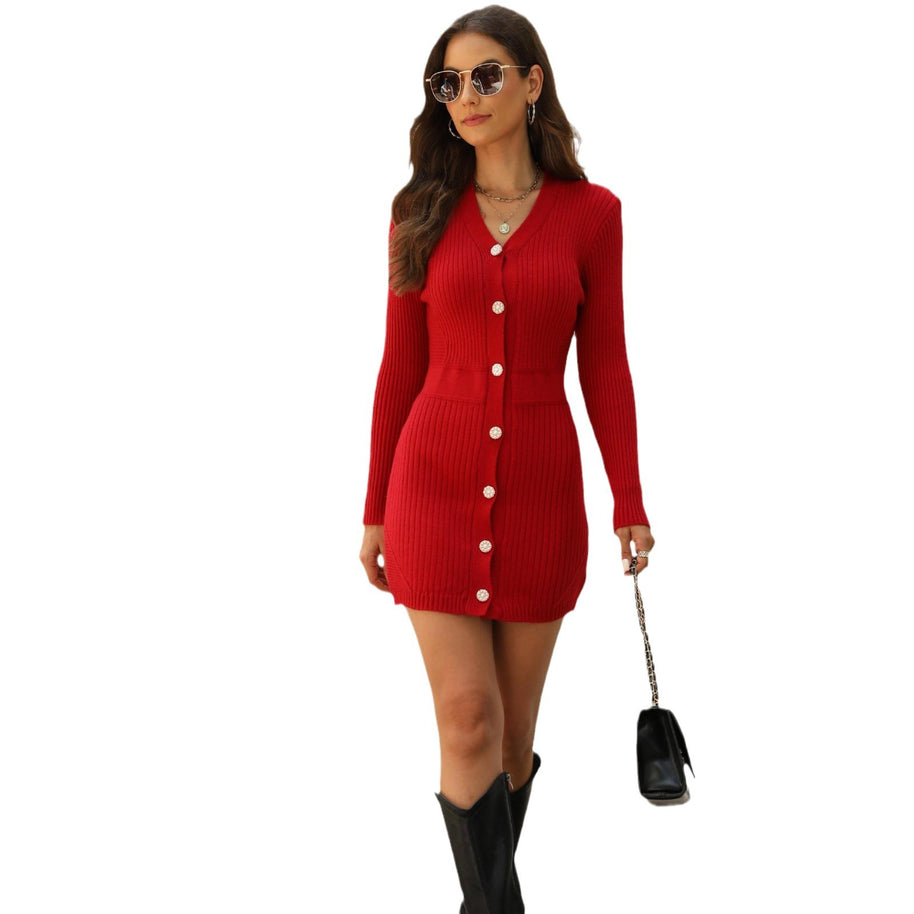 Damen Strickkleid mit eleganten Knopfdetails und tailliertem Schnitt WW