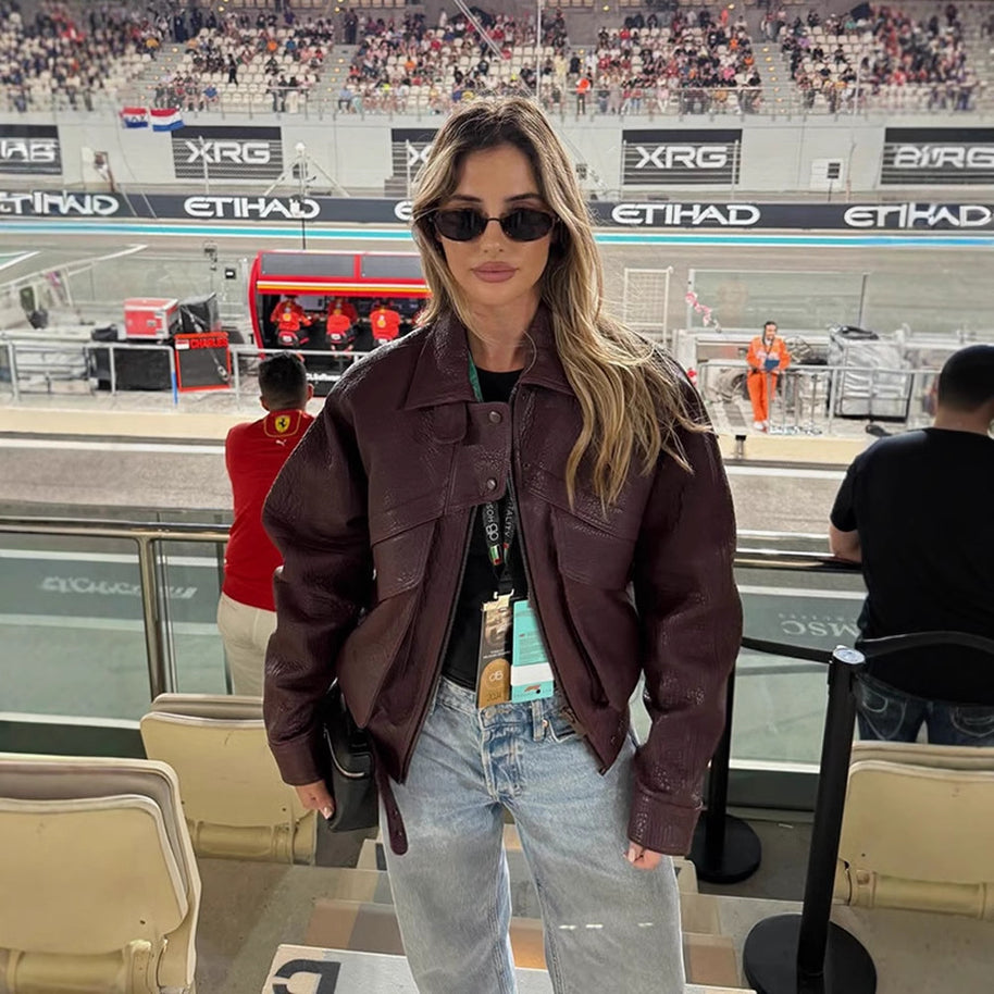 Damen Statement-Lederjacke mit asymmetrischem Schnitt und voluminösen Ärmeln WW