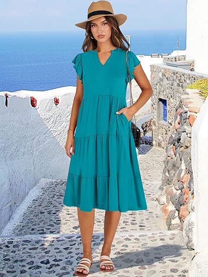 Damen Freizeit-Maxikleid mit überraschenden Rüschendetails und praktischen Taschen WW