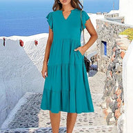 Damen Freizeit-Maxikleid mit überraschenden Rüschendetails und praktischen Taschen WW