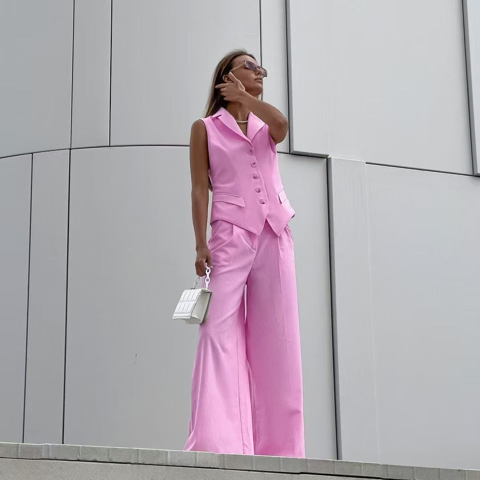 Damen Jumpsuit mit ärmellosem Blazer und weiten Hosen WW
