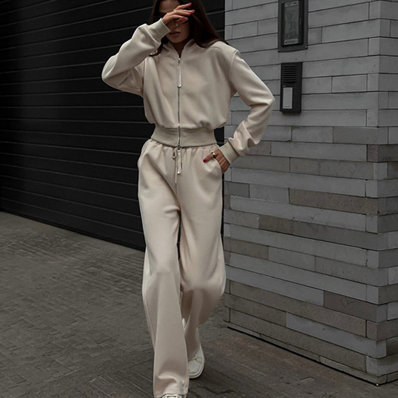 Damen sportlicher Freizeitanzug mit hochgeschlossenem Reißverschluss und weitem Schnitt WW