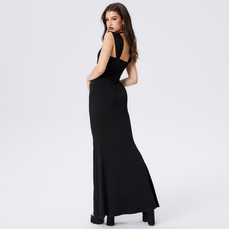 Damen elegantes Maxikleid mit raffiniertem Wickeloberteil und schmeichelndem Schnitt W&W