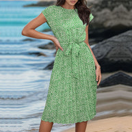 Damen Midikleid mit raffiniertem Taillengürtel und verspieltem Muster WW