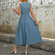 Damen Knielanges Sommerkleid mit Knopfleiste WW