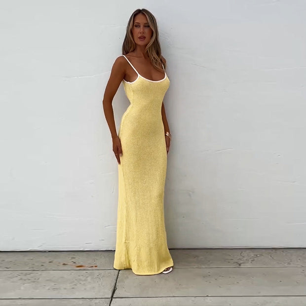 Damen figurbetontes Maxikleid mit feinem Rippstruktur-Design W&W