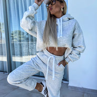 Damen sportliches Cropped Hoodie und Jogginghose-Set WW