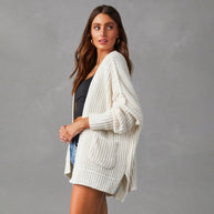 Damen Relaxed Strickjacke mit Taschen und offener Front WW