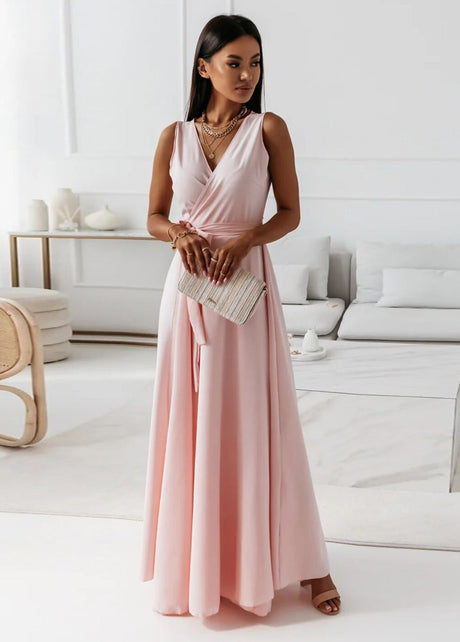 Blasssrosa lange kleider mit v ausschnitt für damen
