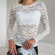 Damen Spitzenoberteil mit floralen Applikationen und figurnahem Schnitt WW