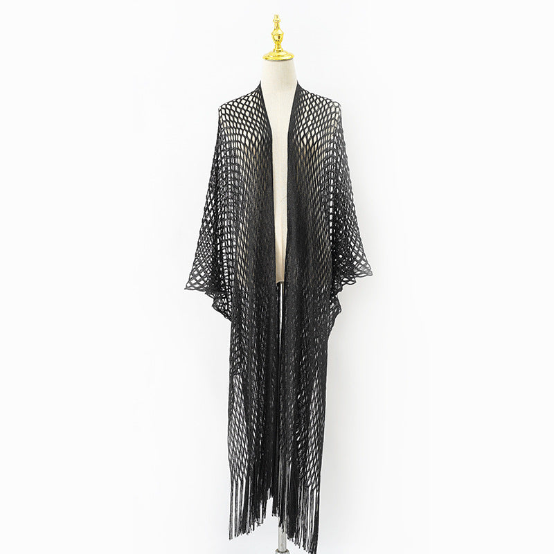 Damen eleganter transparenter Kaftan mit langen Fransen WW