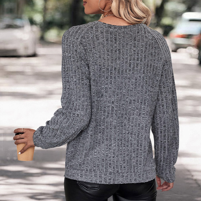 Damen lässiger Strickpullover mit Strukturmuster und Rundhalsausschnitt WW