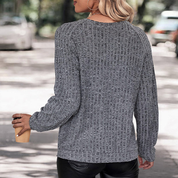 Damen lässiger Strickpullover mit Strukturmuster und Rundhalsausschnitt WW
