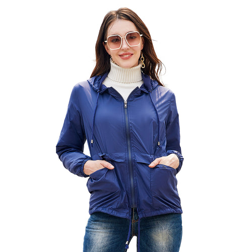 Damen sportliche Windbreaker-Jacke mit verstellbarer Kapuze und elastischen Bündchen WW