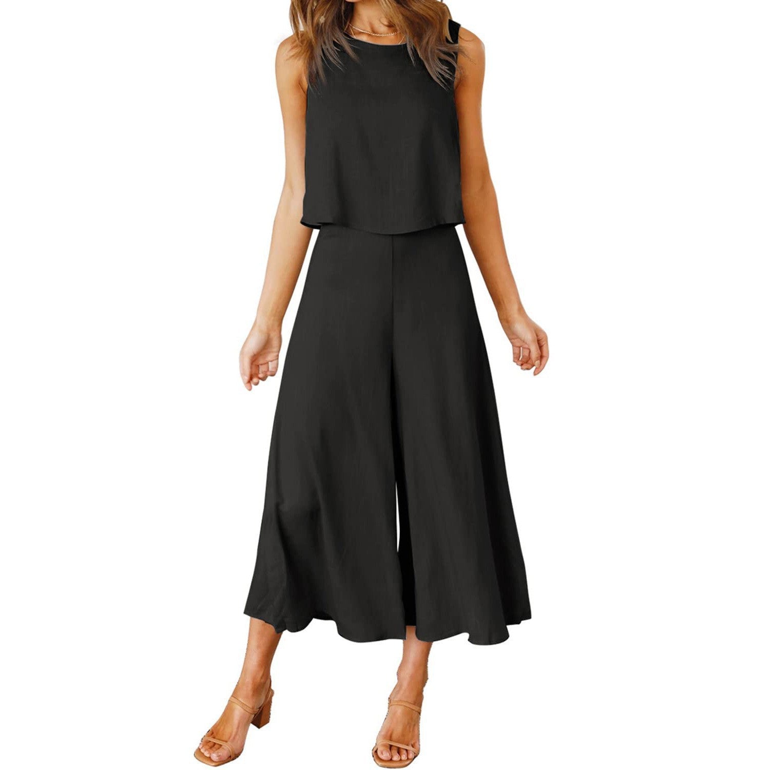 Damen Luftiger Jumpsuit mit schwingendem Bein und ärmellosem Design WW