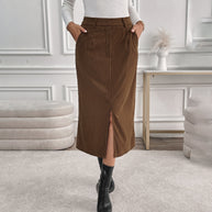 Damen Maxi-Rock mit stylishen Cord-Details und seitlichem Schlitz WW