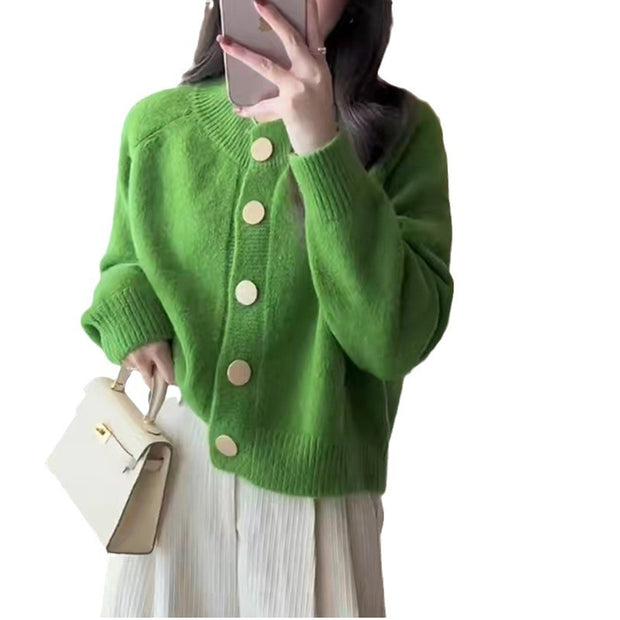 Damen Strickjacke mit goldenem Knopfverschluss und weitem Schnitt WW