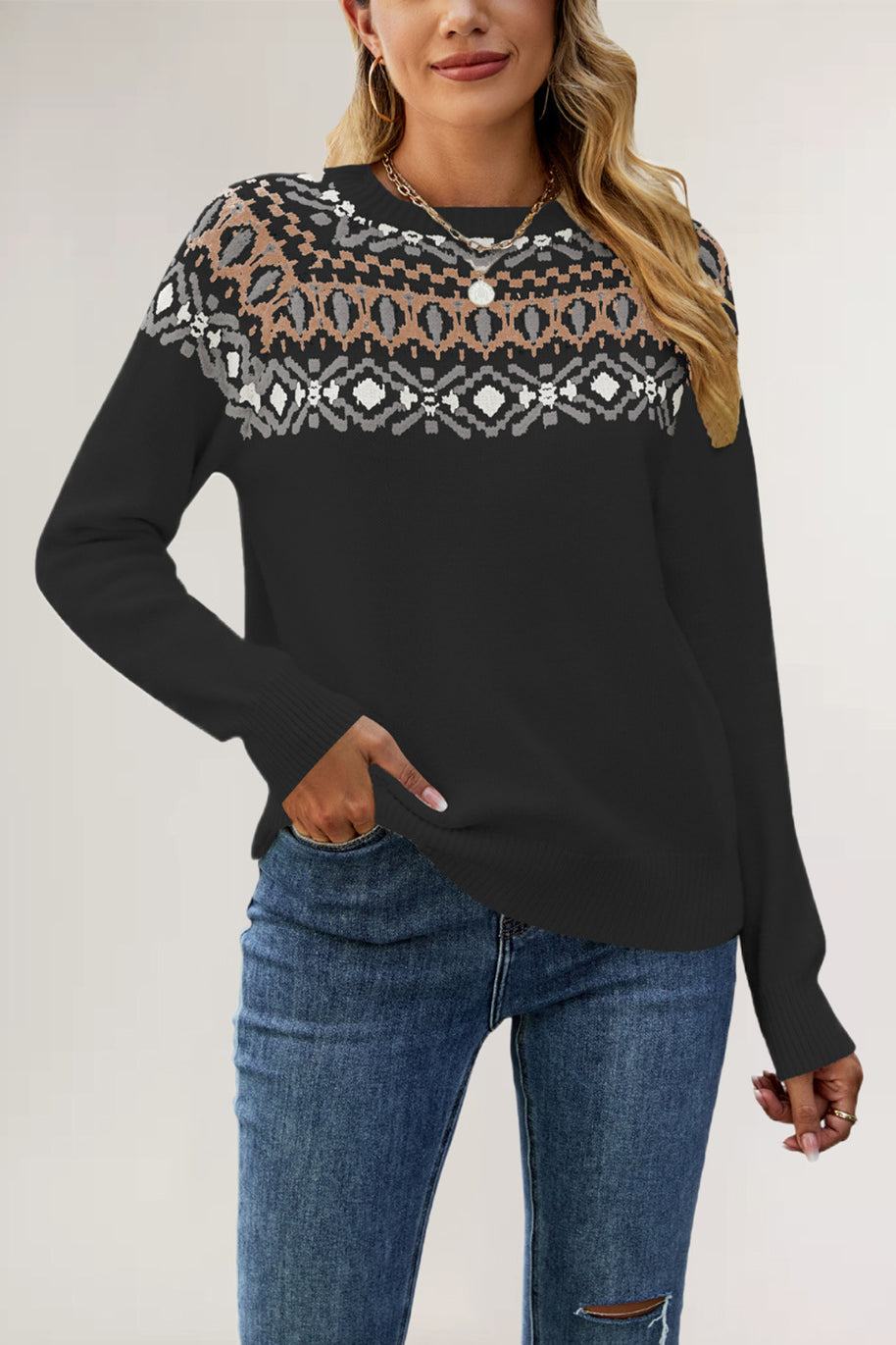 Damen Strickpullover mit trendy Muster WW