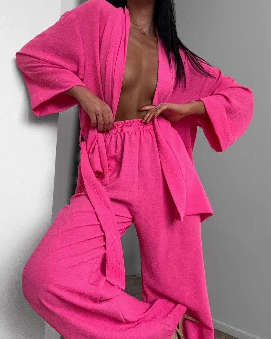 Damen lässiges Kimono-Set mit weitem Schnitt und elastischem Bund WW