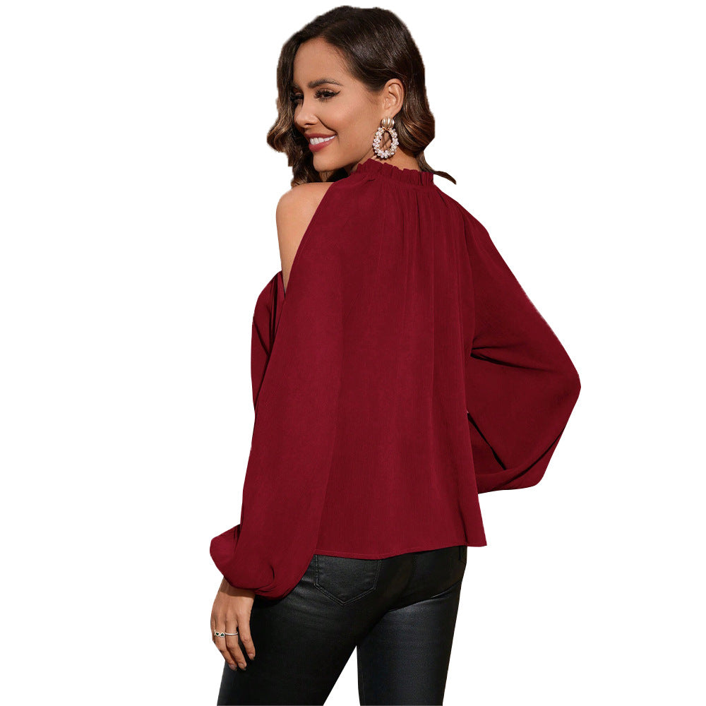 Damen Elegante Bluse mit Schulter-Ausschnitten und Rüschendetails W&W