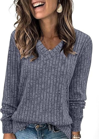 Damen Strickpullover mit V-Ausschnitt und strukturiertem Rippendesign WW