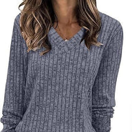 Damen Strickpullover mit V-Ausschnitt und strukturiertem Rippendesign WW