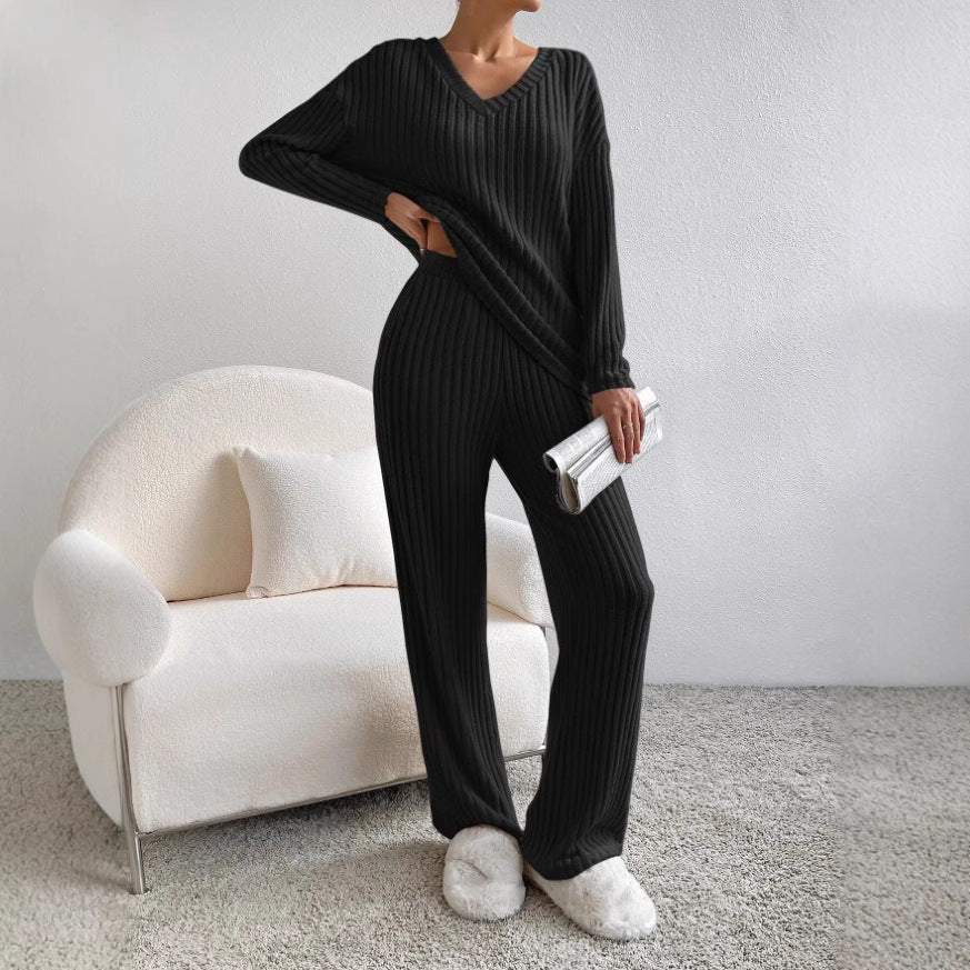 Damen bequemer Strickanzug aus hochwertigem Baumwollmix mit modernem Rippenmuster WW